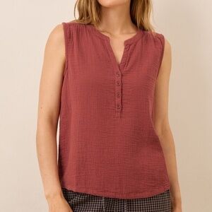 PACT Women's Tuscan Red Coastal Double Gauze Henley Tank S